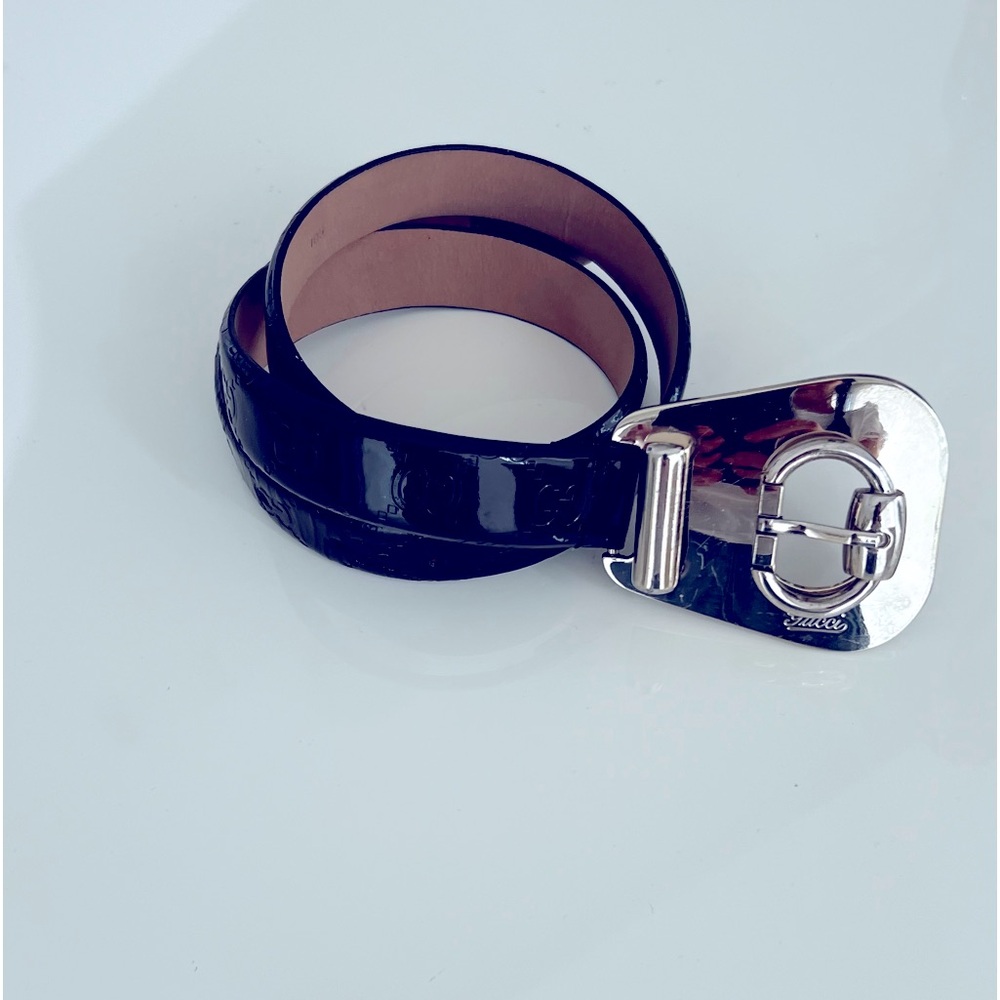 GUCCI WOMEN BELT PATENT LEATHER BLACK GOLD SIZE 105